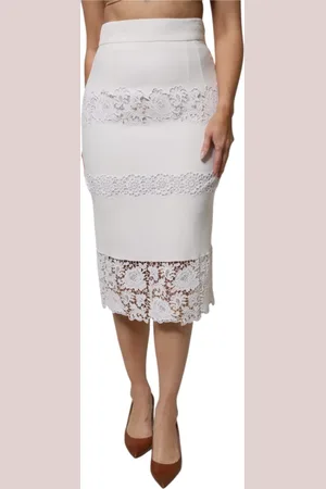 Dolce & Gabbana Spódnice, Kobieta, Biały, S, Biała Kwiatowa Koronkowa Spódnica Ołówkowa