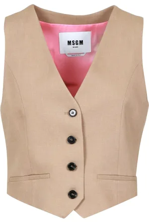 Msgm Kurtki, Kobieta, Beżowy, M, Wiskozowa Kamizelka Zapinana na Guziki