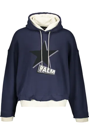 Palm Angels Bluzy, Mężczyzna, Niebieski, S, Bawełna, Bluza z kapturem z kontrastowymi wstawkami i haftowanym logo