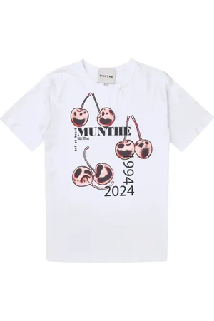 Munthe Koszulki, Kobieta, Biały, M, Bawełna, Elegancka koszulka T-shirt z grafiką rocznicową