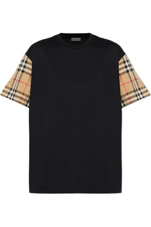 Burberry Koszulki, Kobieta, Czarny, M, Bawełna, T-shirt Vintage z rękawami w kratę