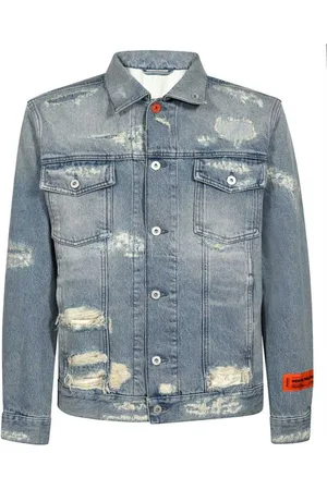 Heron Preston Kurtki, Mężczyzna, Niebieski, M, Bawełna, Kurtka jeansowa z efektem znoszenia