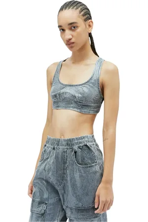 Diesel Koszulki, Kobieta, Szary, L, Denim, Sequin Denim Crop Top