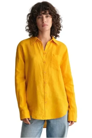 GANT Bluzki, Kobieta, Żółty, L, Len, Oversized Lniana Koszula