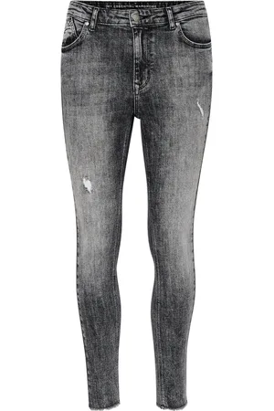My Essential Wardrobe Jeansy, Kobieta, Szary, W33, Bawełna, Szare jeansy Slim Fit High Rise z efektem zniszczeń