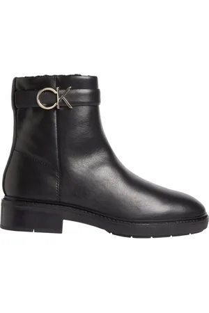 Calvin Klein Buty, Kobieta, Czarny, 39 EU, Skóra, Czarne skórzane botki