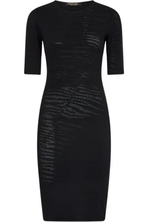 Roberto Cavalli Sukienki, Kobieta, Czarny, S, Wełna, Wełniana sukienka midi White Tigress