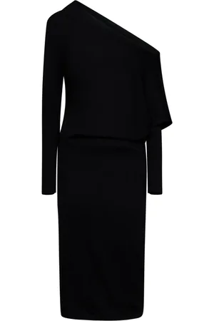 Tom Ford Sukienki, Kobieta, Czarny, S, Kaszmir, Czarna Kaszmirowa Jedwabna Sukienka z Dekoltem na Ramionach