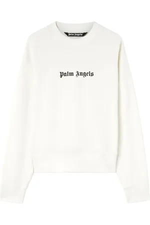 Palm Angels Bluzy, Mężczyzna, Biały, M, Bawełna, Bluza z Okrągłym Dekoltem i Nadrukiem Logo