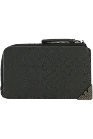 Emporio Armani Akcesoria, Mężczyzna, Czarny, ONE SIZE, Skóra, Portfel na Karty Kredytowe z Wzorem Orła
