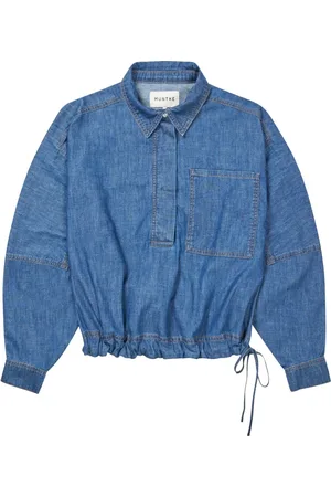 Munthe Bluzki, Kobieta, Niebieski, M, Denim, Denimowa Bluzka z Wiązaniem w Talii