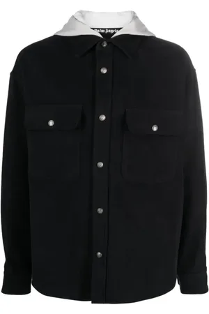 Palm Angels Kurtki, Mężczyzna, Czarny, L, Bawełna, Overshirt z kapturem z monogramem