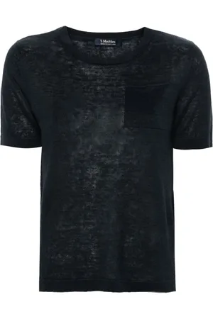 Max Mara Koszulki, Kobieta, Niebieski, M, Len, Niebieski lniany T-shirt z kieszenią