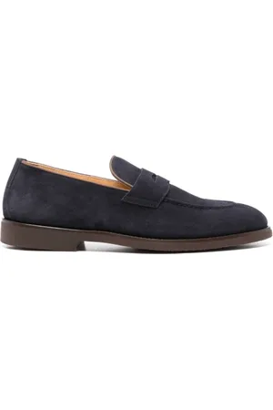 Brunello Cucinelli Buty, Mężczyzna, Niebieski, 42 EU, Zamsz, Granatowe mokasyny penny slot z zamszu