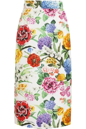 Dolce & Gabbana Spódnice, Kobieta, Wielobarwność, L, Midi Spódnica z Kwiatowym Printem