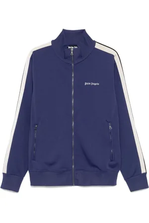 Palm Angels Bluzy, Mężczyzna, Niebieski, L, Poliester, Niebieska bluza z zamkiem i bocznymi paskami