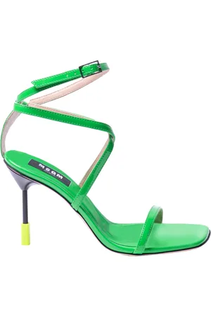 Msgm Buty, Kobieta, Zielony, 41 EU, Skóra, Zielone sandały na stylizowanym obcasie z lakierowanej skóry