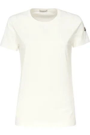 Moncler Koszulki, Kobieta, Biały, M, Bawełna, Koszulka z dżerseju bawełnianego z naszywką logo