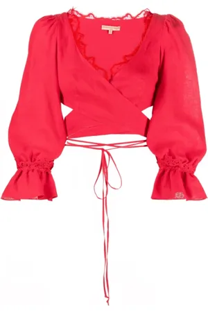ERMANNO SCERVINO Bluzki, Kobieta, Czerwony, S, Bawełna, Czerwona bluzka z koronkowymi detalami