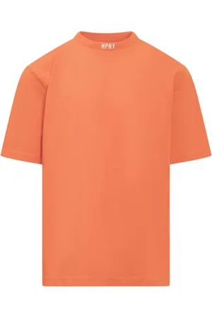 Heron Preston Koszulki, Mężczyzna, Pomarańczowy, L, Bawełna, Koszulka Crewneck z Haftowanym Logo