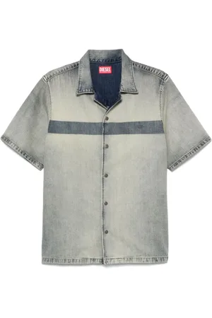 Diesel Koszule, Mężczyzna, Niebieski, M, Denim, Denim Koszula z Kołnierzykiem Haftowany