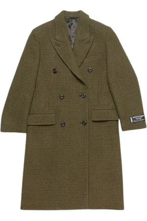 Acne Studios Płaszcze, Kobieta, Zielony, S, Wełna, Khaki Zielony Houndstooth Płaszcz