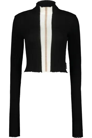 Palm Angels Koszulki, Kobieta, Czarny, L, Wełna, Prążkowany Krótki Top z Dzianiny ze Stójką