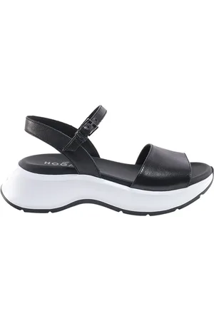 Hogan Buty, Kobieta, Czarny, 40 EU, Skóra, Czarne skórzane sandały płaskie