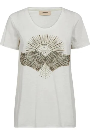 Mos Mosh Koszulki, Kobieta, Biały, XL, Bawełna, Top z cekinami Deco Tee w Celadon
