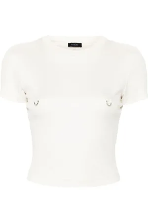 MUGLER Koszulki, Kobieta, Biały, S, Bawełna, T-shirt z aplikacją gwiazdy z okrągłym dekoltem