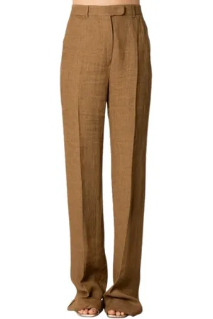 Max Mara Spodnie, Kobieta, brązowy, L, Len, Spodnie Lniane Delavé