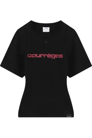 Courrèges Koszulki, Kobieta, Czarny, S, Bawełna, T-shirt z krótkim rękawem i okrągłym dekoltem
