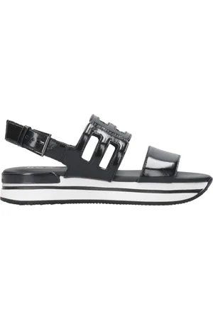 Hogan Buty, Kobieta, Czarny, 40 EU, Skóra, Czarne letnie sandały z podeszwą H222