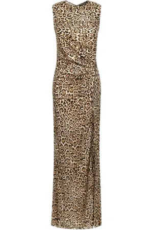 Roberto Cavalli Sukienki, Kobieta, Beżowy, XL, Sukienka w Lampardowe Wzory Naturalna Kobieta