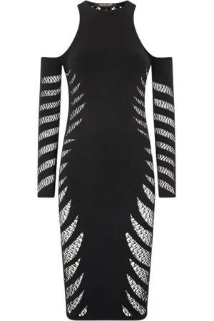 Roberto Cavalli Sukienki, Kobieta, Czarny, ONE SIZE, Sukienka Midi w Paski Zebry