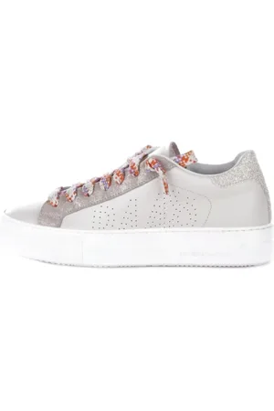 P448 Buty, Kobieta, Wielobarwność, 37 EU, Skóra, Różowe skórzane sneakersy z brokatowymi detalami