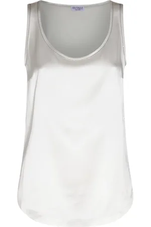 Brunello Cucinelli Koszulki, Kobieta, Beżowy, XL, Bawełna, Top bez Rękawów