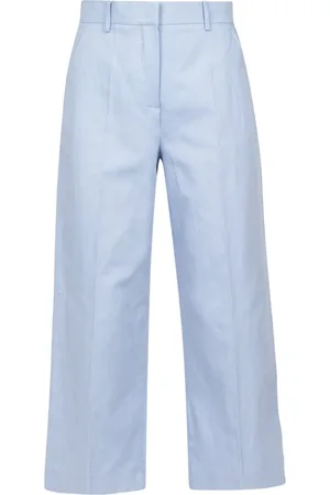Max Mara Spodnie, Kobieta, Niebieski, S, Bawełna, Spodnie Zircon Straight z Lnu i Bawełny