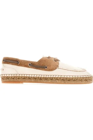 Brunello Cucinelli Buty, Kobieta, Beżowy, 37 EU, Skóra, Sznurowane płaskie buty z panelami