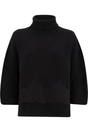 ERMANNO SCERVINO Swetry, Kobieta, Czarny, M, Wełna, Wełniany golf z koronkowymi wstawkami