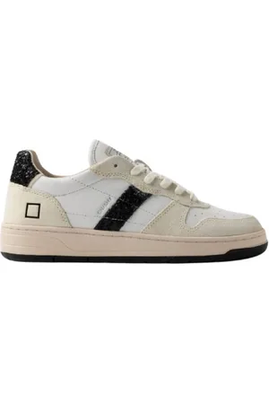 D.A.T.E. Buty, Kobieta, Biały, 38 EU, Skóra, Białe sneakersy z czarnymi brokatowymi detalami