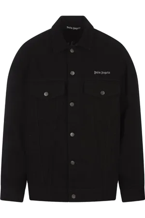 Palm Angels Kurtki, Mężczyzna, Czarny, L, Bawełna, Czarna kurtka jeansowa z nadrukiem logo