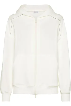 Brunello Cucinelli Bluzy, Kobieta, Biały, M, Bawełna, Biała bluza rozpinana na zamek