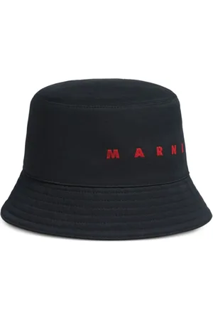 Marni Akcesoria, Mężczyzna, Niebieski, M, Bawełna, Kapelusz Bucket Hat z haftowanym logo