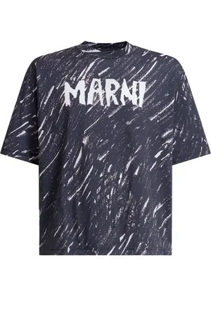 Marni Koszulki, Mężczyzna, Niebieski, L, Bawełna, T-shirt z abstrakcyjnym nadrukiem logo
