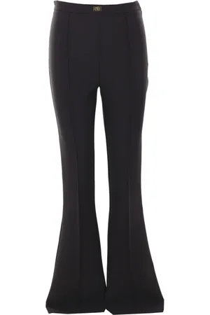 Elisabetta Franchi Spodnie, Kobieta, Czarny, S, Poliester, Spodnie Flare z Wysokim Stanem