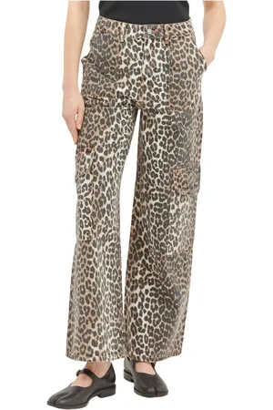 Ganni Jeansy, Kobieta, brązowy, W26, Bawełna, Jeansyy Cargo w Leopardzi Wzór