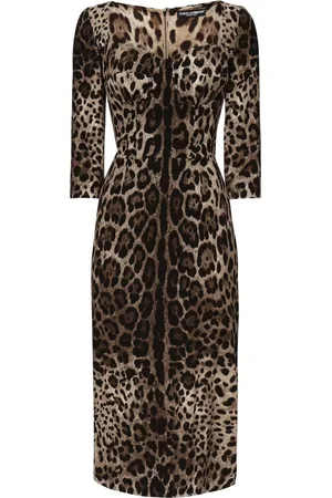 Dolce & Gabbana Sukienki, Kobieta, brązowy, M, Sukienka z jedwabiu satynowego w panterkę