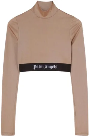 Palm Angels Koszulki, Kobieta, Beżowy, M, Bawełna, Logo Skin Top