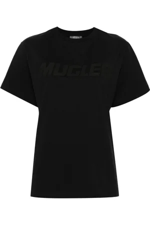 MUGLER Koszulki, Kobieta, Czarny, S, Bawełna, Czarny top z dżerseju bawełnianego